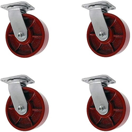 Casterhq 5"x2" Red Ductile Iron/Steel Swivel Caster -5, 000lbs Capac, PK4 HD6650-01-DS